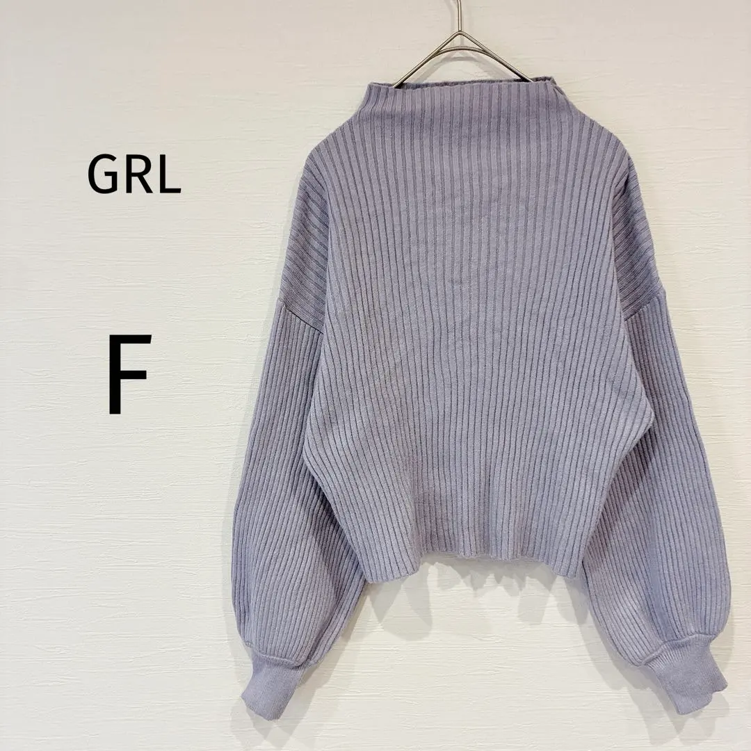 GRL 泡泡袖高領針織上衣 亮色 紫色 F 的縮圖