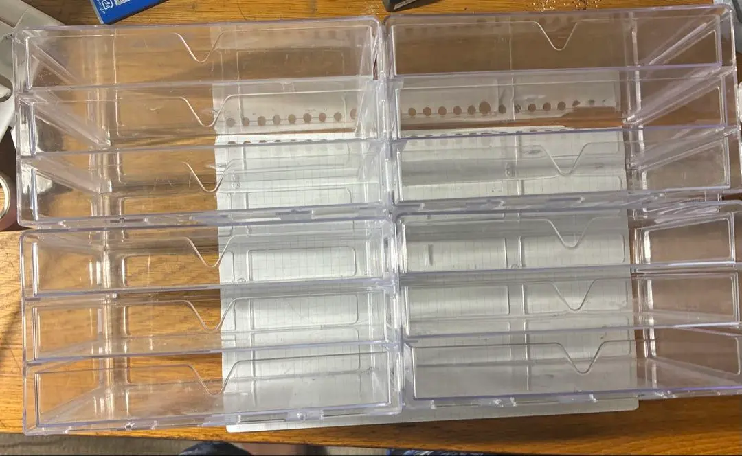 Thumbnail of Set of 4 transparent boxes. There are stains and scratches. Interior, shelf, tabletop shelf, transparent.