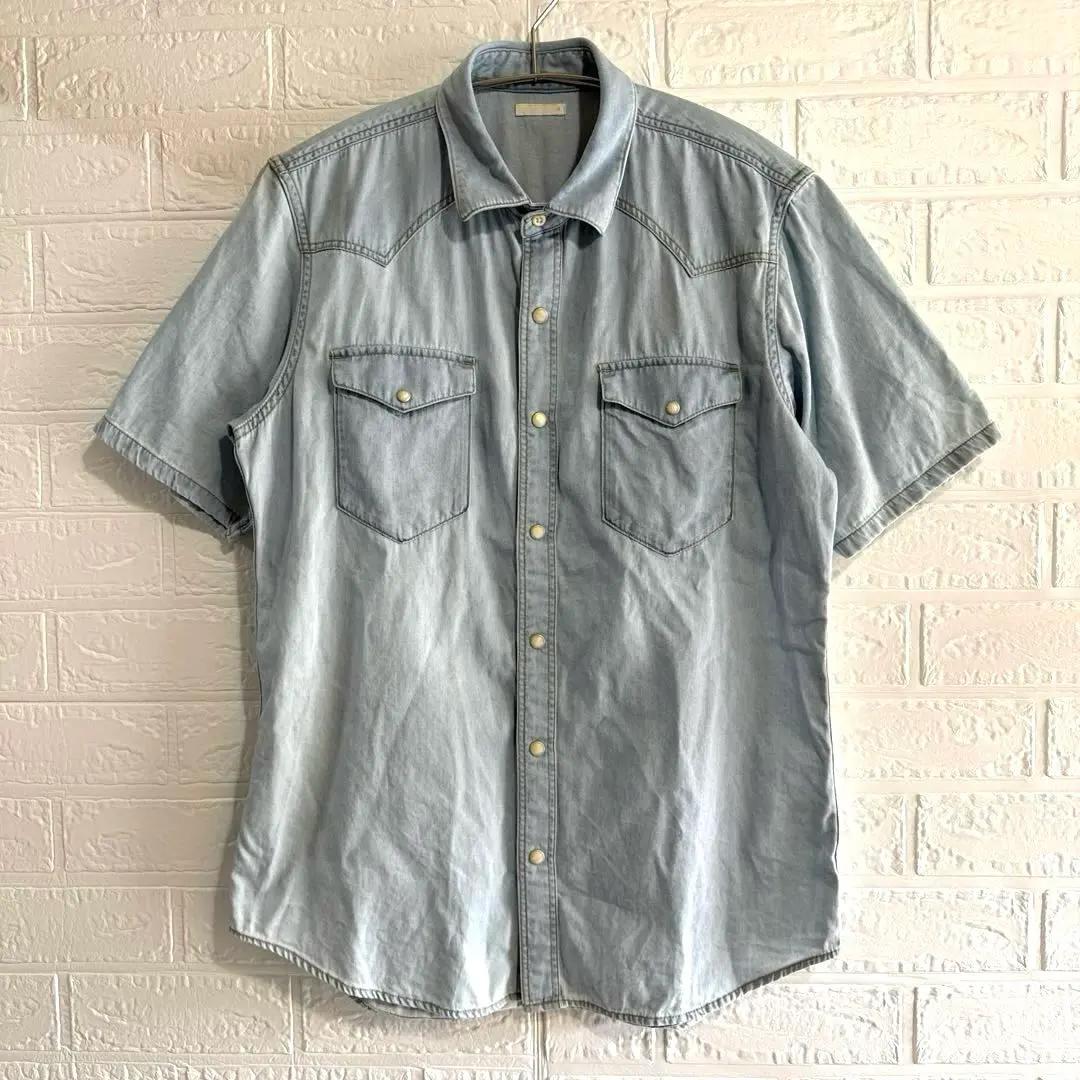 Thumbnail of GU [M] Dungaree Shirt Vintage Finish Men's 100% Cotton Blue / Short Sleeve Shirt