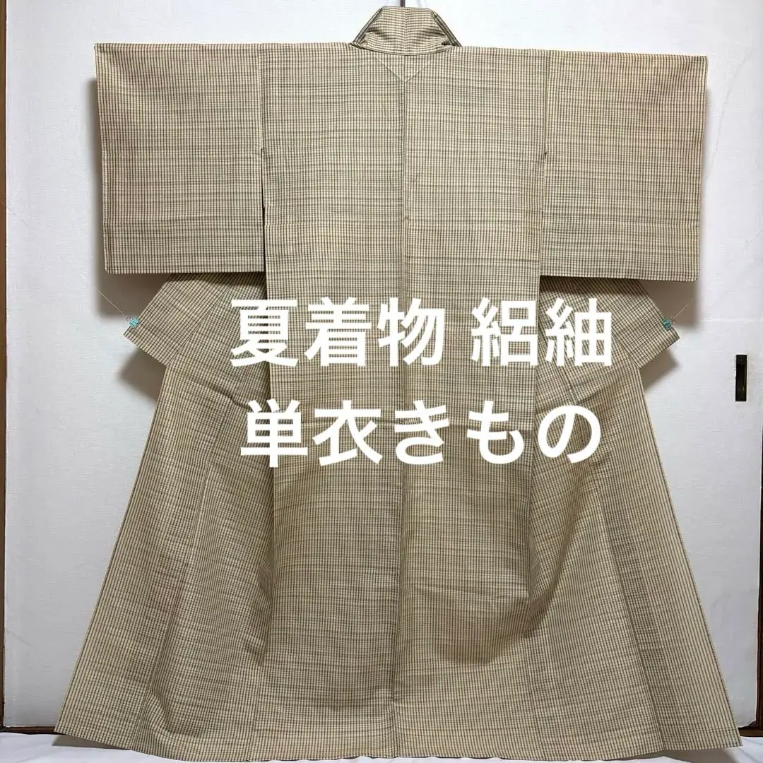 Thumbnail of Summer Kimono, Ro (gauze weave), Tsumugi (pongee) Fabric, Single-layered, Striped Pattern, Silk, Beige, Wide Collar, Ready-to-Wear, Summer Thin Fabric