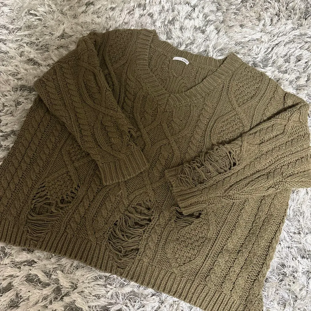 Thumbnail of GYDA Olive Cable Knit Sweater