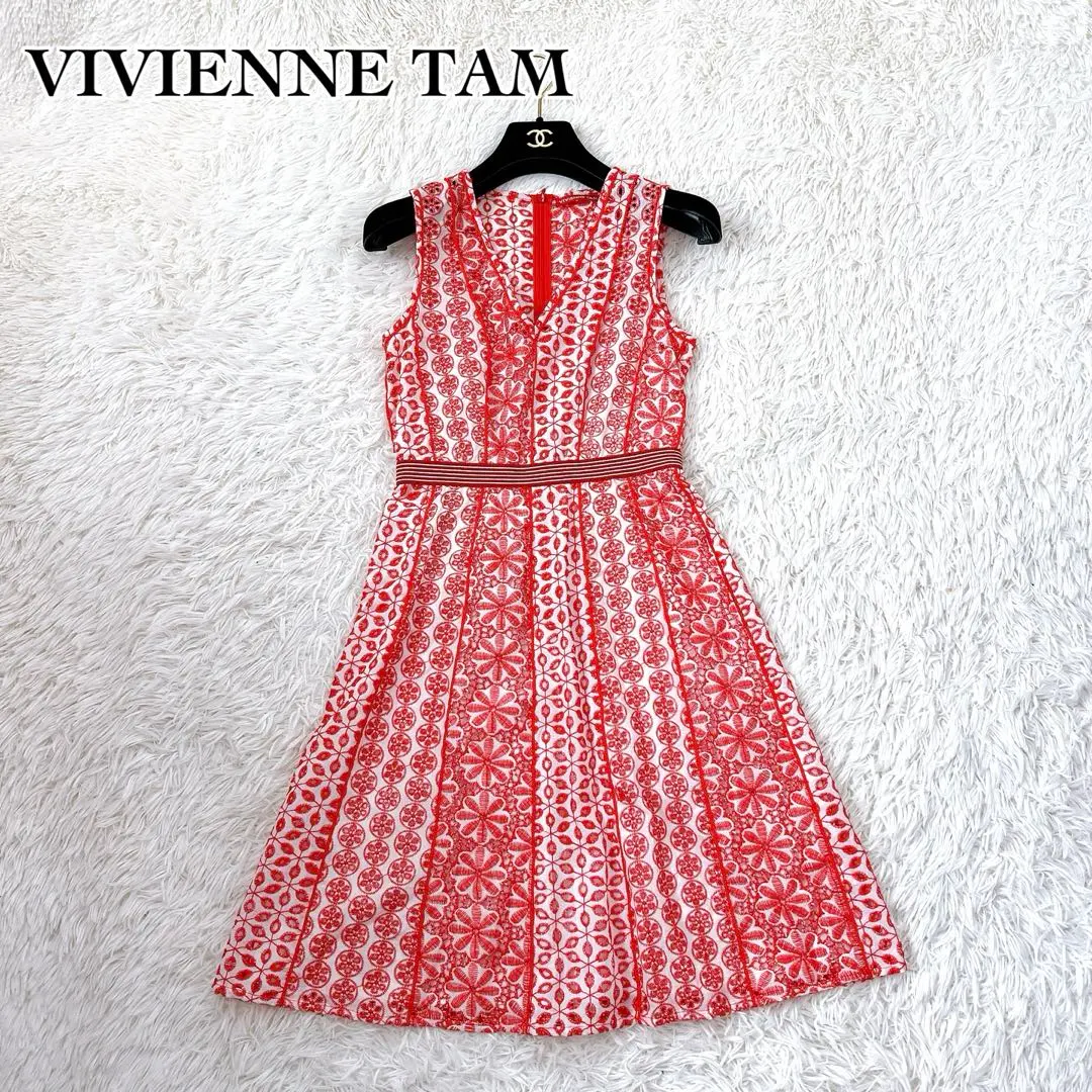 Thumbnail of Excellent condition VIVIENNE TAM floral embroidered dress, red, size 38, gorgeous
