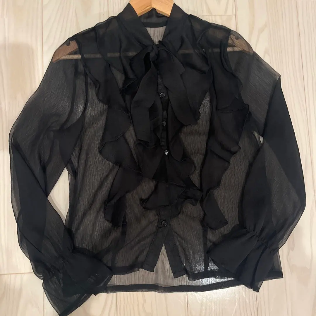 Thumbnail of Black Ribbon Frill Blouse Long Sleeve LVEU