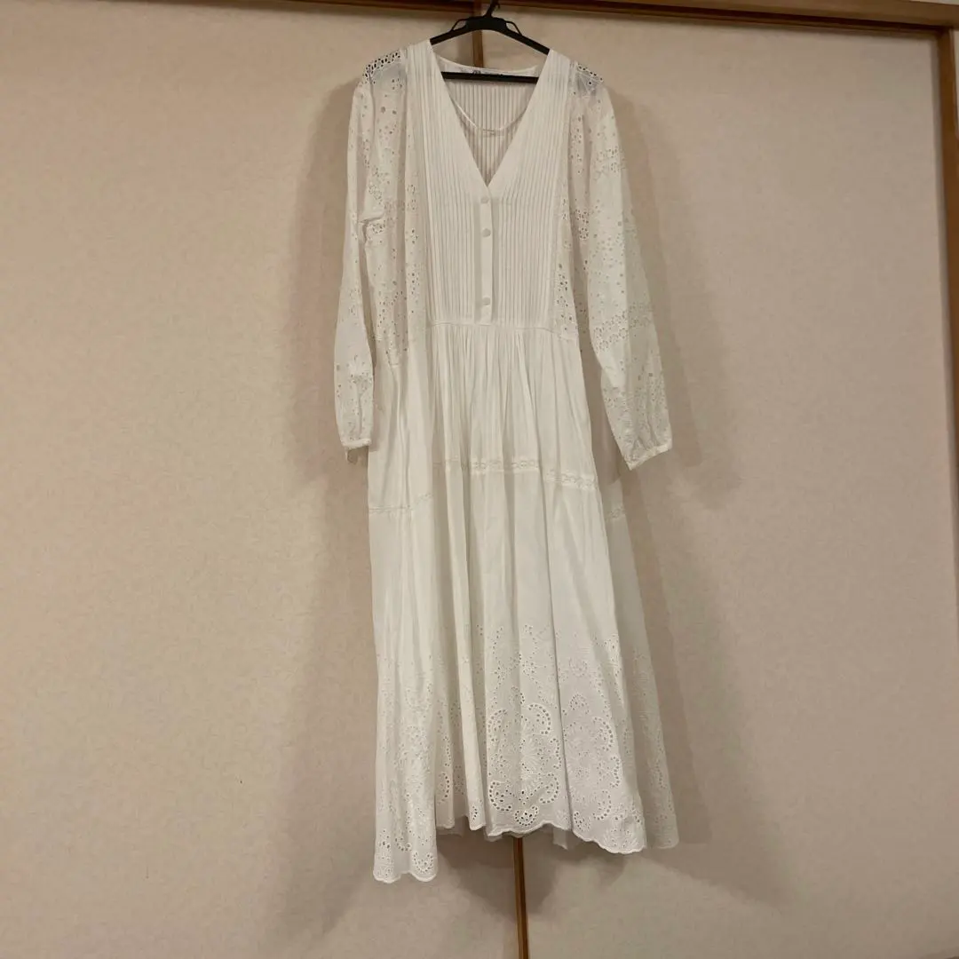 Thumbnail of ZARA pleated and lace cotton long dress