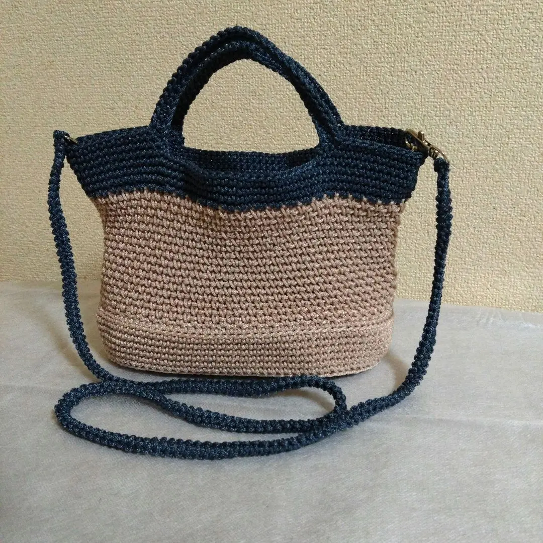 Thumbnail of Crochet Macrame Yarn 2-Way Bag, Oval Bottom, Shoulder Bag