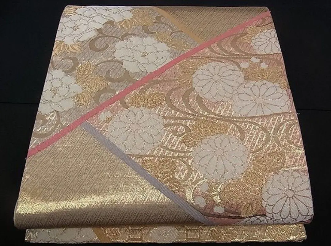 Thumbnail of Six-panel obi, Karaori weave, cut-and-sewn floral pattern, gold thread, silk, exquisite item, Coming-of-Age Ceremony, party, matchmaking, graduation ceremony