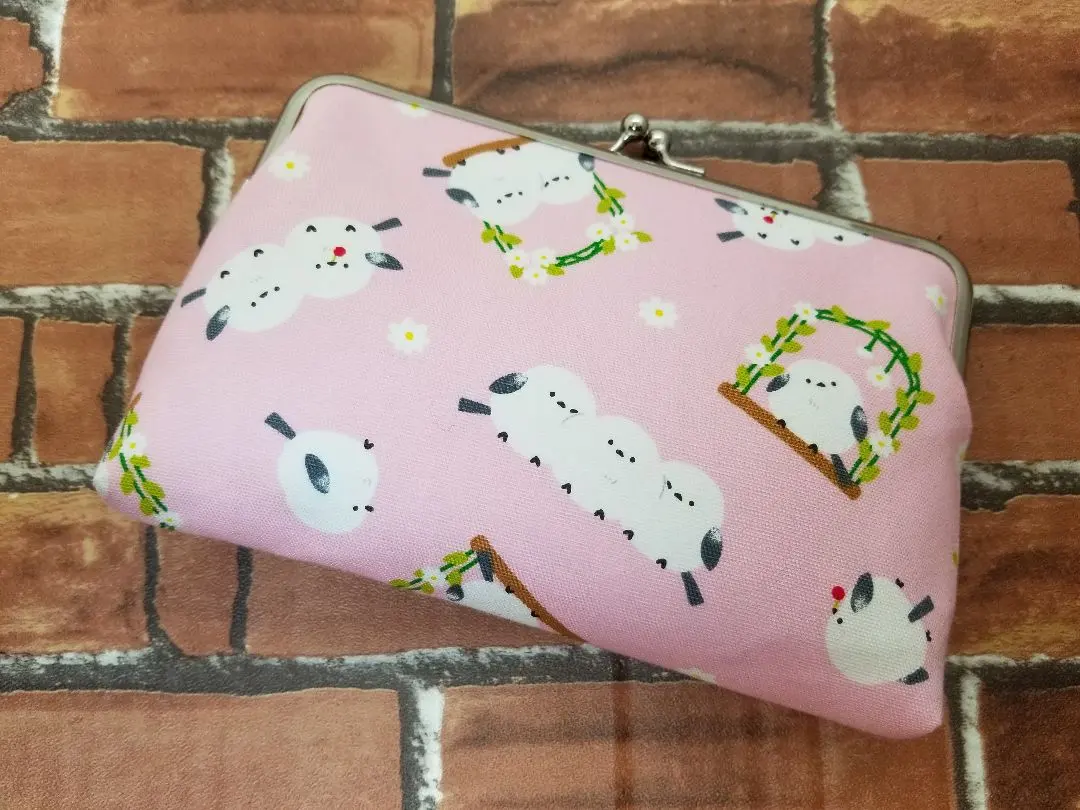 Thumbnail of Slim clasp pouch, large Shimaenaga (pink) - Passbook, medicine, mother and child health handbook case