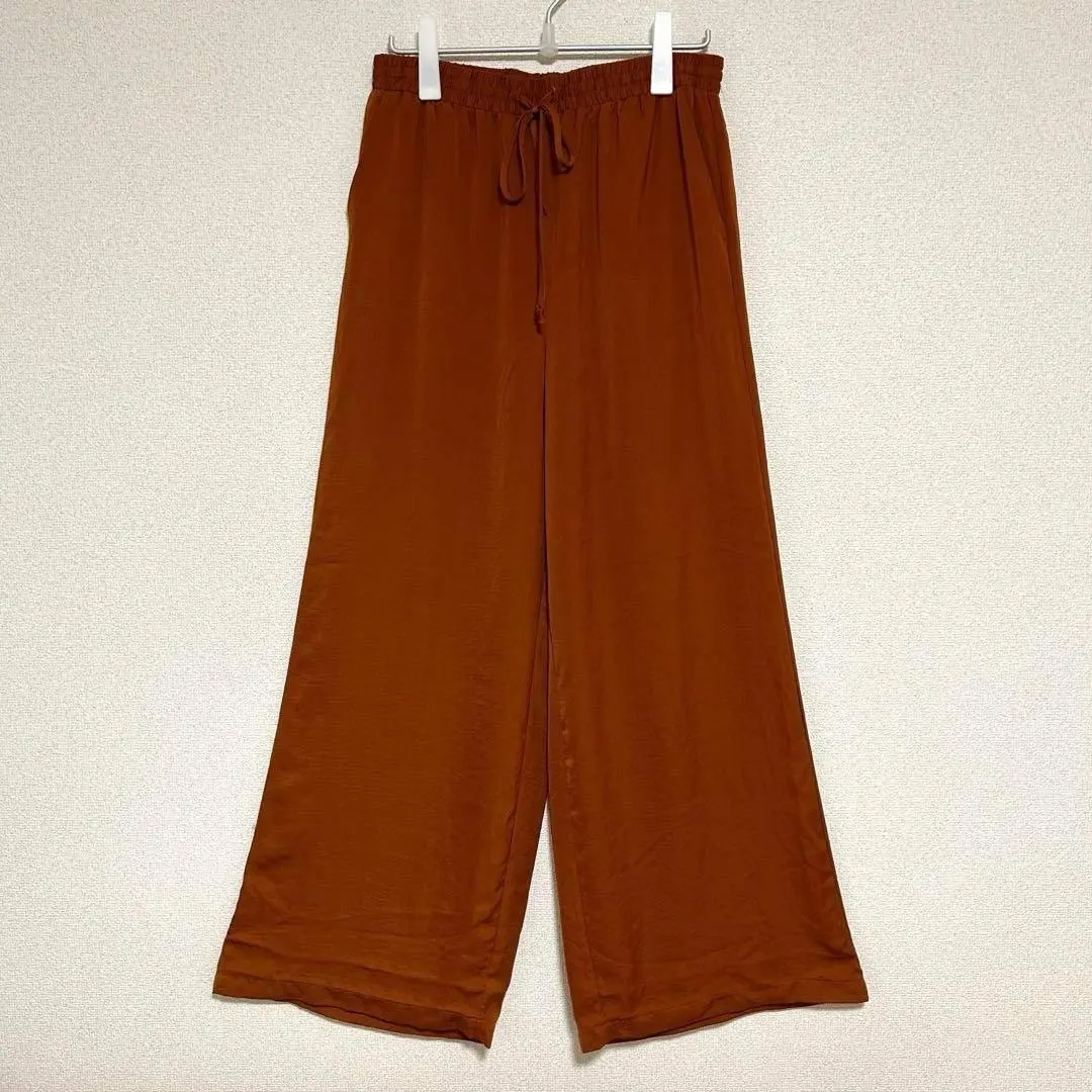 ＊Forever 21 易褲 闊腿褲 素色 光澤感 橘色系 L 的縮圖