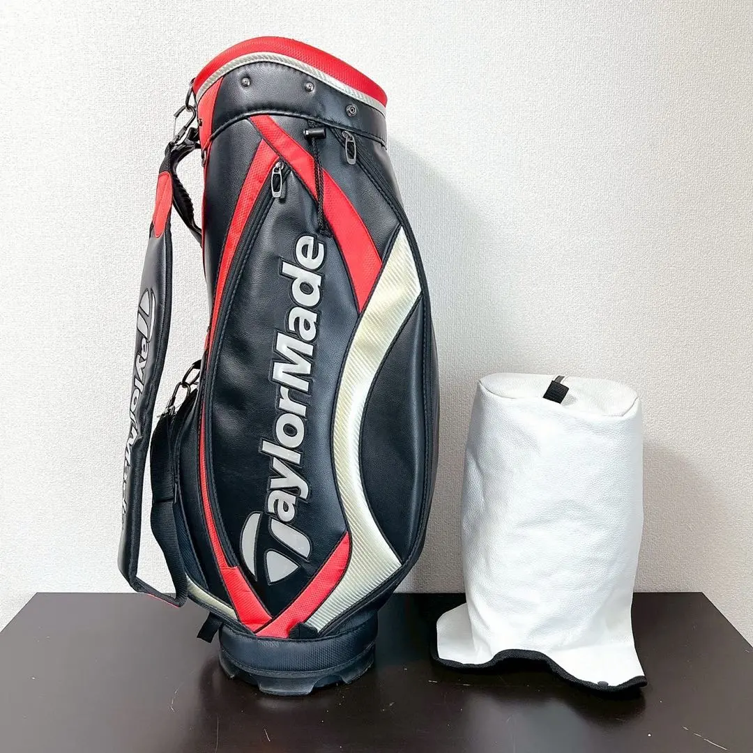 Thumbnail of Excellent condition TaylorMade caddy bag, 9-inch, black and red, golf, 5-way divider, with hood cover