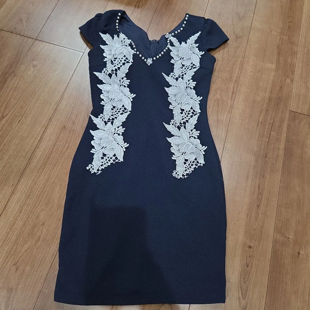Thumbnail of Navy Cabaret Dress with Lace Embellishments - Tight Dress