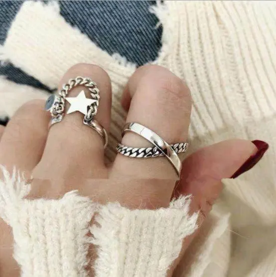 e95○2個一組 戒指 銀色 銀色 韓風 復古 風格 情侶對戒♪156 的縮圖