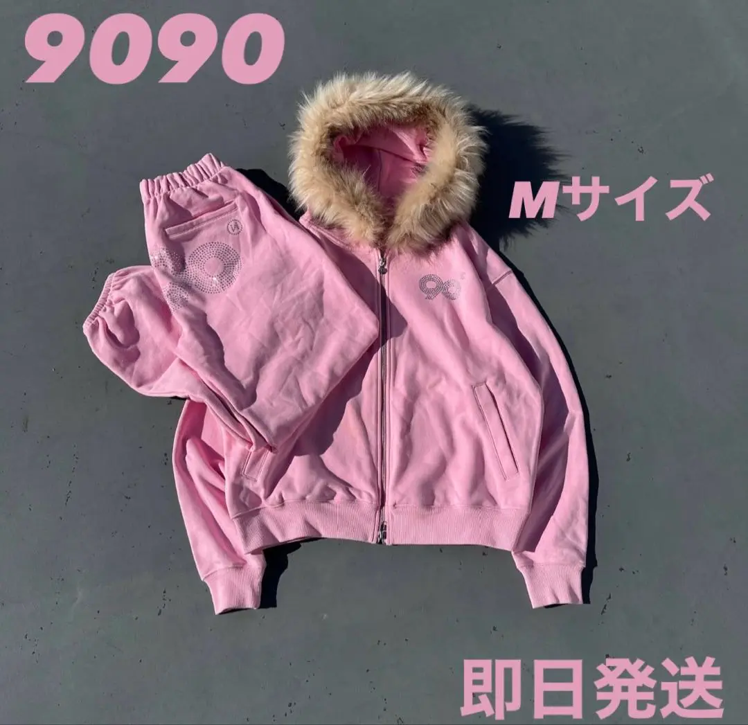 Sサイズ　9090girl　ファージップフーディー　ラメ　キラキラ　ピンク 90 Logo Glitter Light Zip Hoodie【9090girl】 – YZ