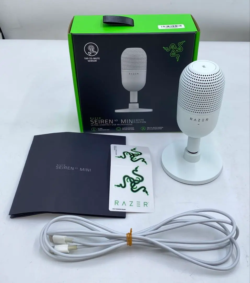 中古　美品　Razer レイザー Seiren V3 Miniホワイト Razer Seiren V3 Mini Ultra-Compact USB Microphone, Tap to