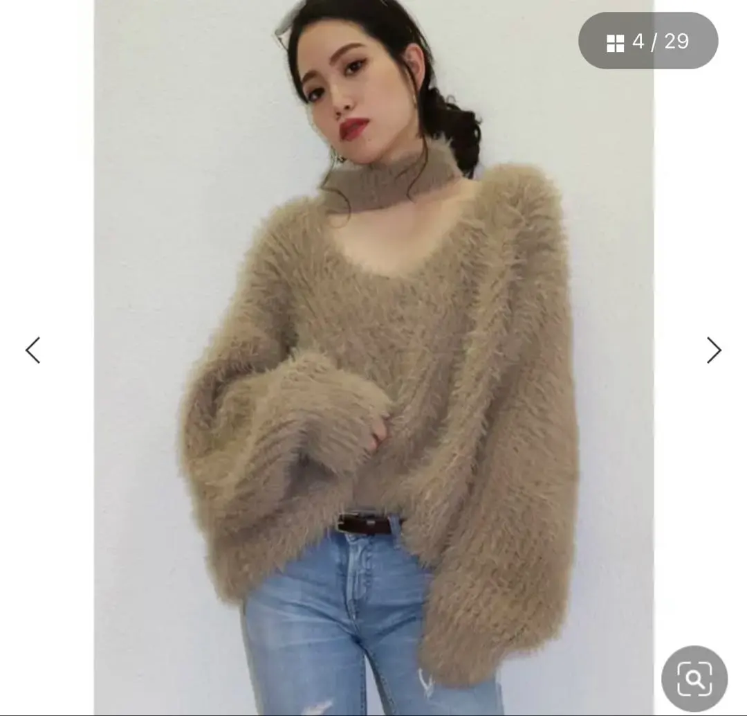 Thumbnail of GYDA / Shaggy V-neck Choker Knit TOPS / Beige / F