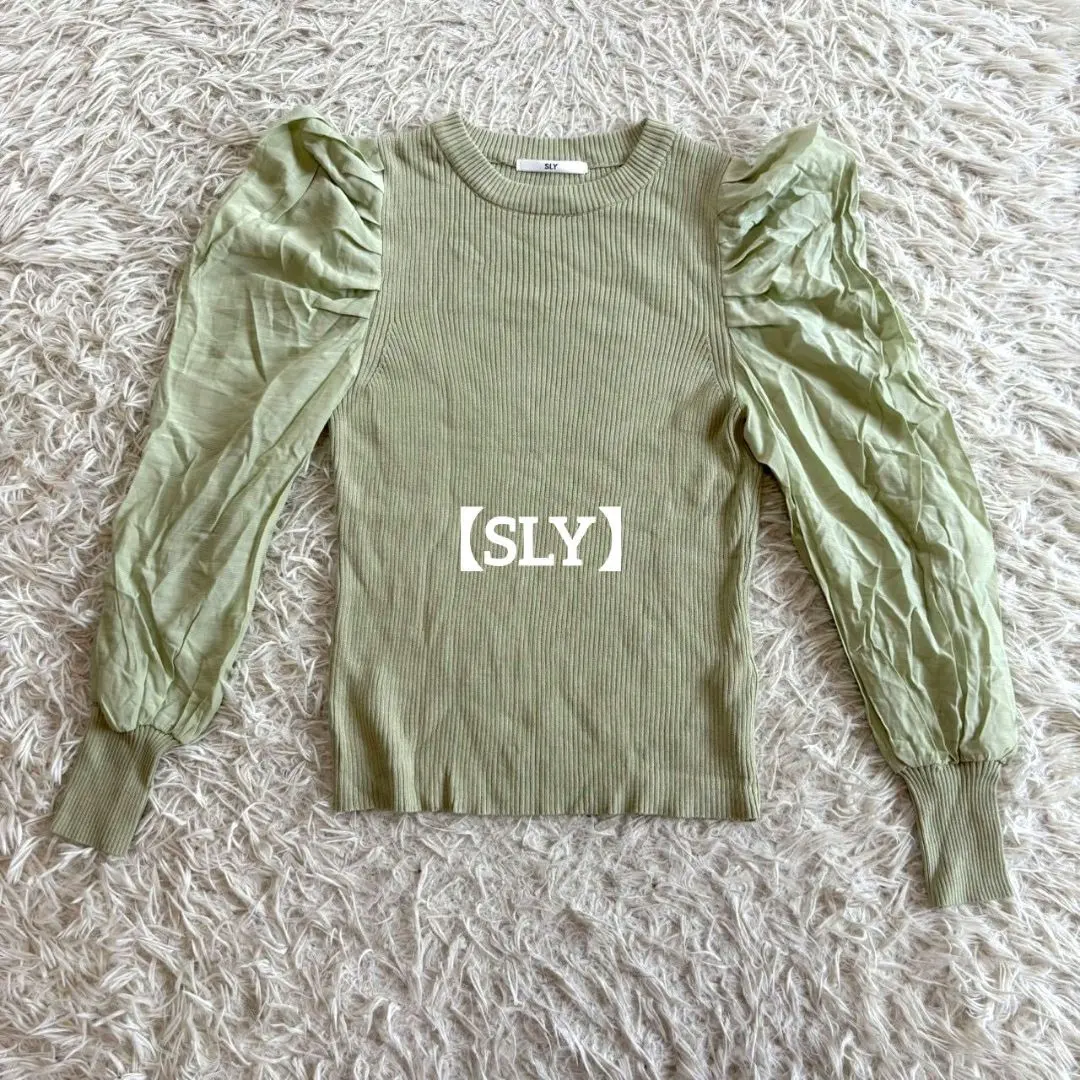 Thumbnail of SLY Long Sleeve Knit Sweater Cut and Sew Puff Sleeve Ribbed Thin