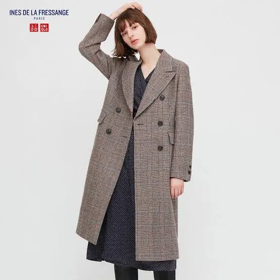 ほぼ未使用❣️INES×UNIQLO イネス ユニクロ ツイードロングコート S 希少XL✨未使用 INES×UNIQLO ツイードロングコート チェック柄