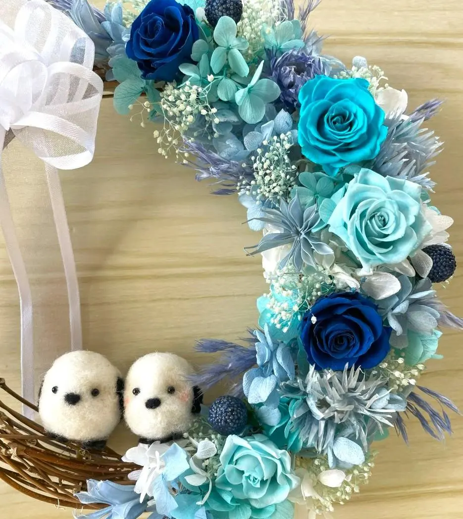 Thumbnail of Wreath: Preserved Flower - Tiffany Blue & Dark Navy (Shipping not available to Okinawa and remote islands)