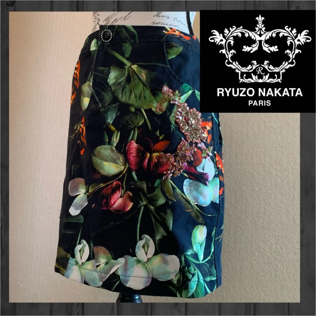 RYUZO NAKATA リュウゾウ ナカタ 刺繍デニム スカート 38 花柄