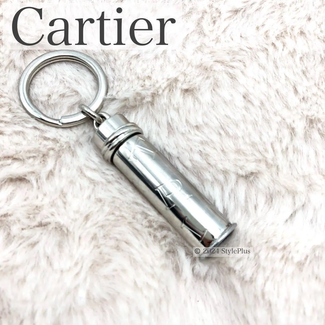 【美品・箱・保管袋付き】カルティエ／ロゴ ピルケース キーリング付き／メタル 美品・箱・保管袋付き】カルティエ／ロゴ ピルケース キーリング