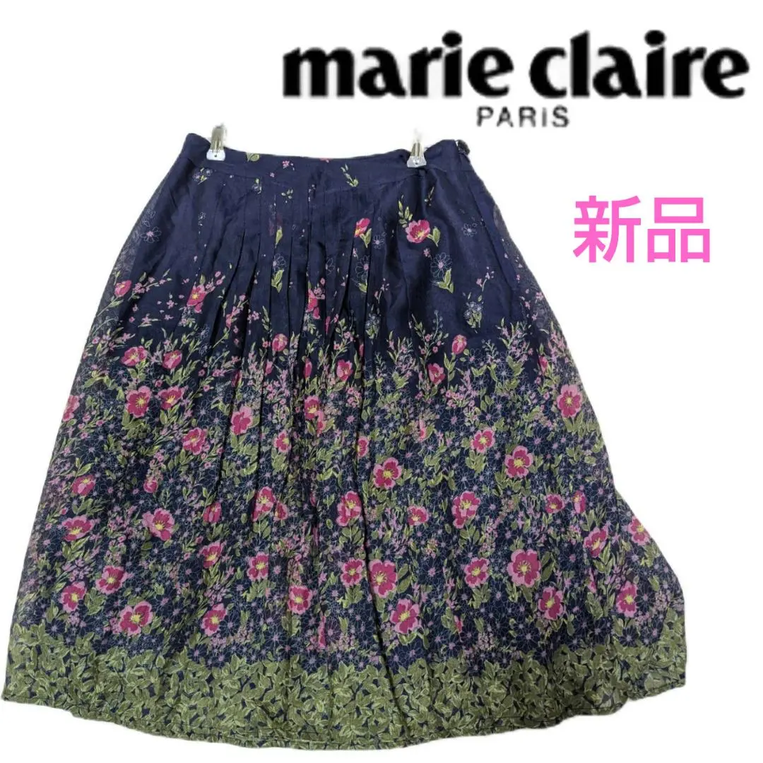 全新 marie claire 海軍藍花紋裙子 腰圍64cm 的縮圖