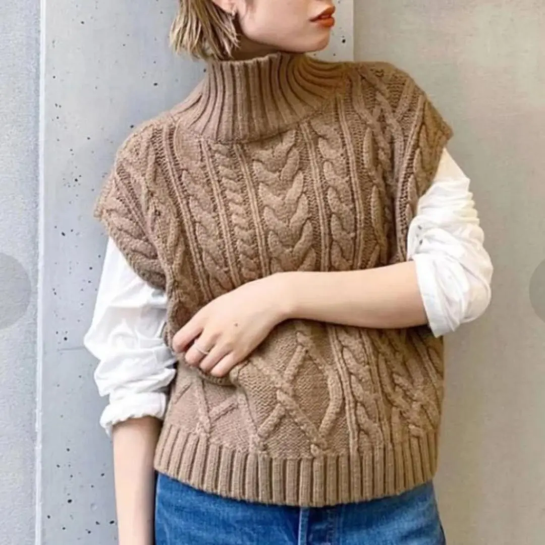 Thumbnail of 【ungrid】Knit Vest High Neck Work Patch Brown Free