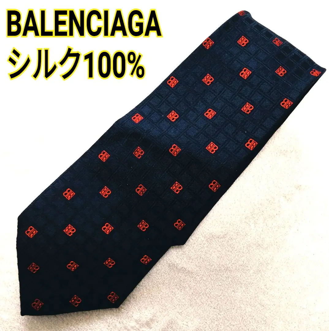 【美品】BALENCIAGA ネクタイ 3本セット ネイビー ブラック 良品】BALENCIAGA/バレンシアガ ブラック×カーキ×ゴールド 総柄