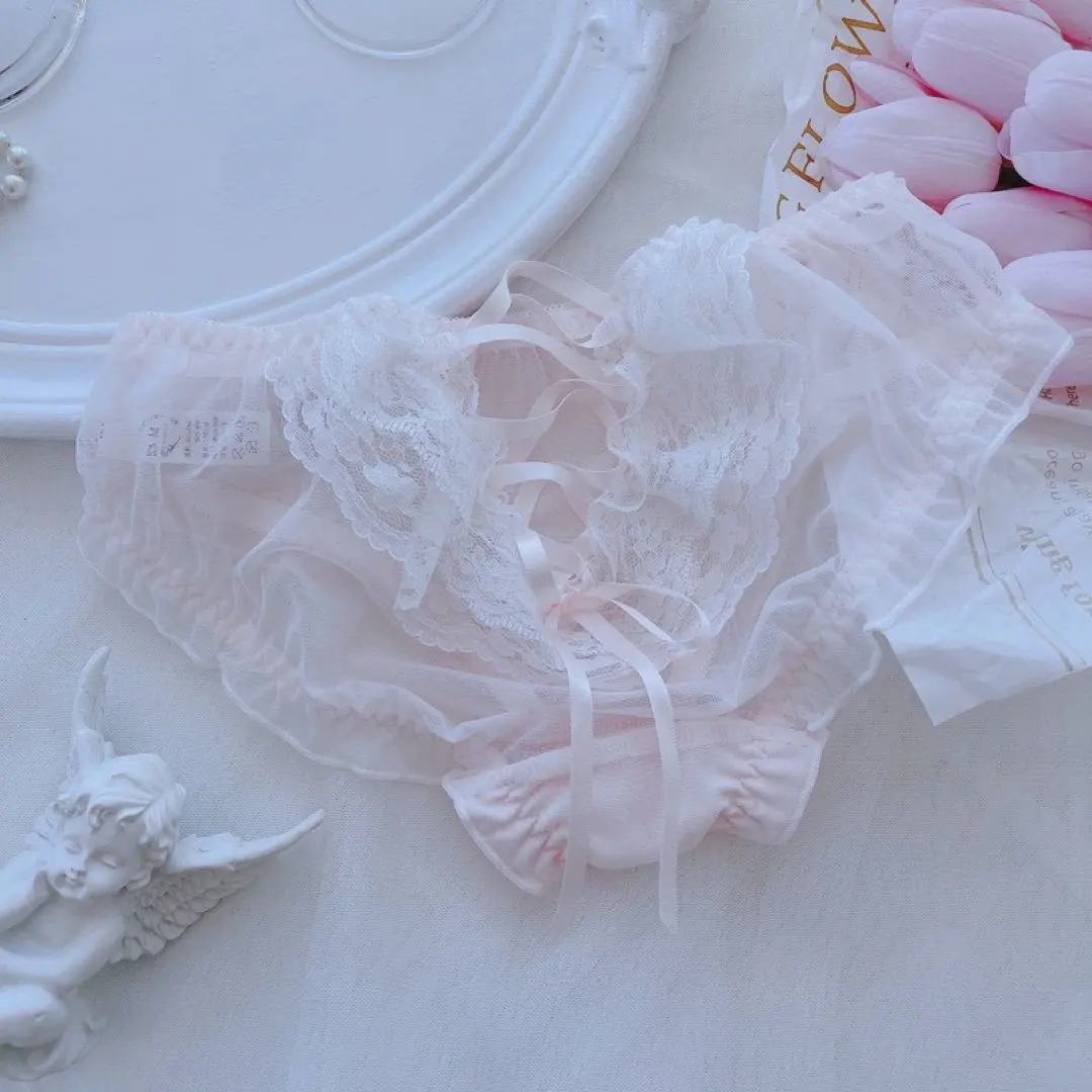 蘿莉可愛內衣 性感內褲 蕾絲 緞帶 網紗 【粉色】 的縮圖