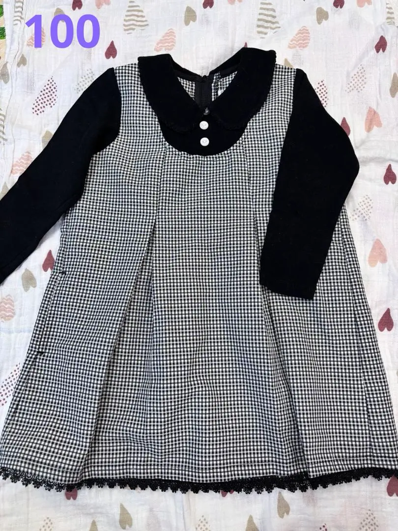 Thumbnail of ☆ Layered-look Gingham Check Dress Black and White Formal ☆ 100