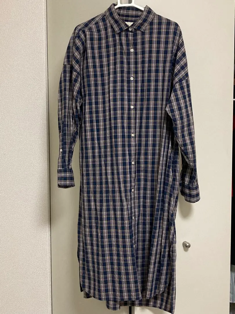 Thumbnail of earth music&ecology Long Sleeve Check Shirt Dress, Blue