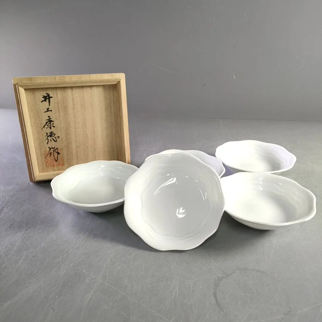 井上康徳 作 彩釉波文 皿 五客 共箱
