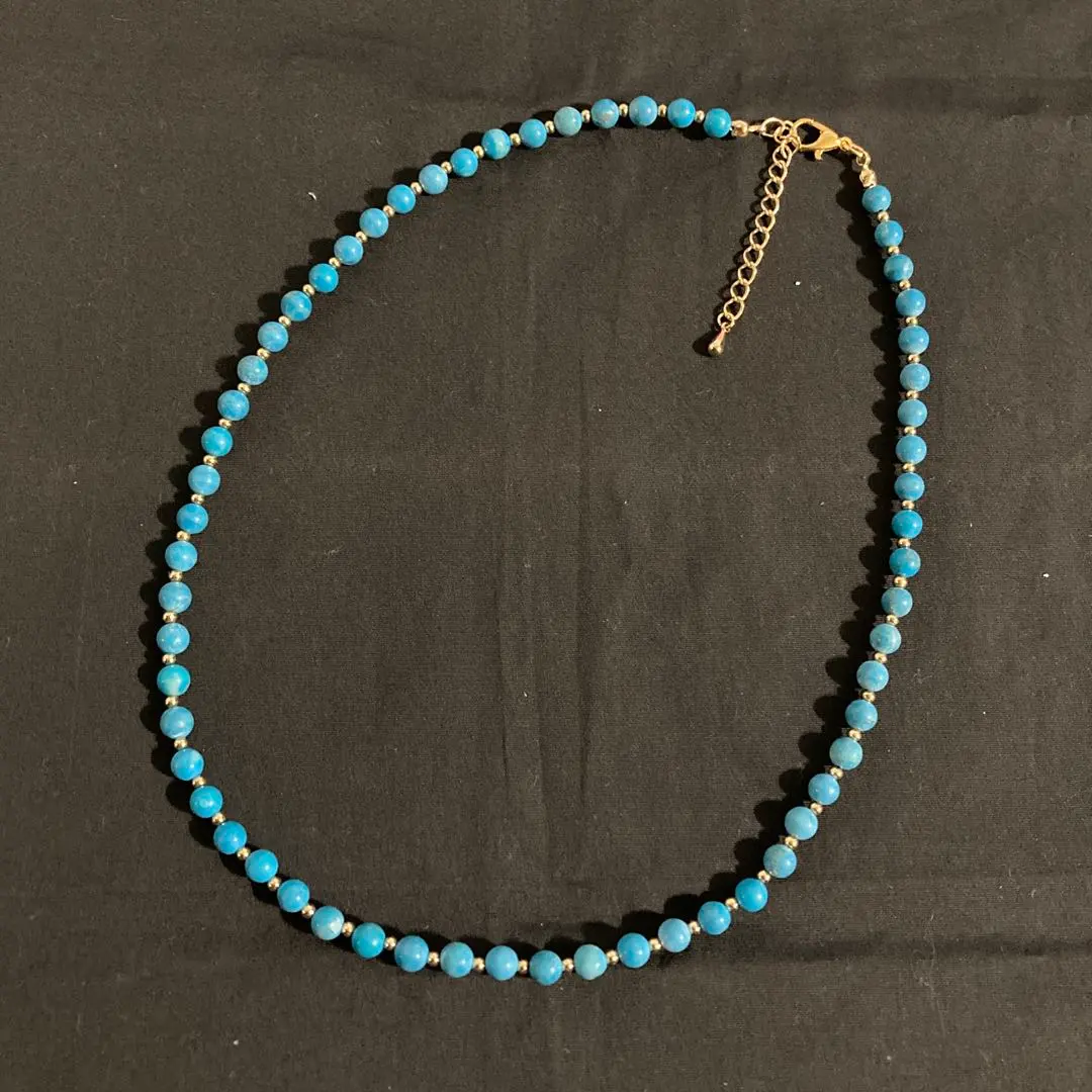 Thumbnail of Turquoise and gold necklace, 41-45 cm