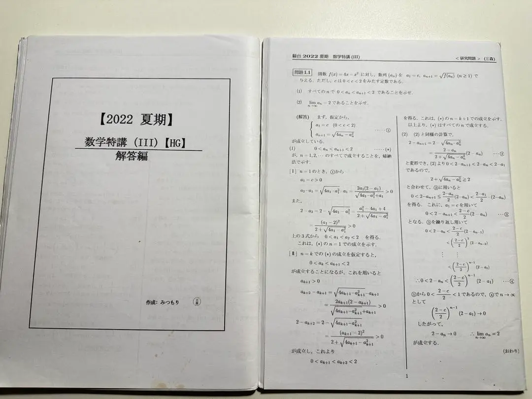 【最新版】駿台　数学特講ⅢC 三森司 板書・プリント付き　東大 京大 医学部 駿台 数学特講(III) テキスト 2022 夏期 三森司 ☆ 017m0D