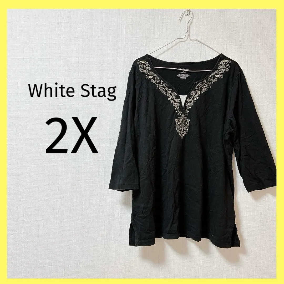 Thumbnail of 8 White Stag Embroidered Tunic 2X Top Vintage Black