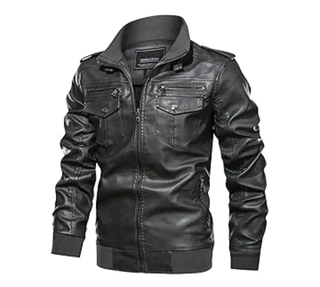 Thumbnail of Men's Leather Jacket Motorcycle Wear Leather Jacket Big Size Riders Black 2XL