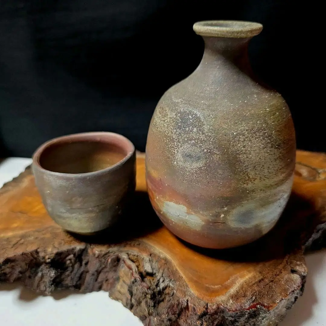 備前焼 重要無形文化財 藤原楽山（二代目）志を焼 茶碗 二代藤原楽山 作 「青備前ぐい呑」 ～備前焼専門卸小売店 川口陶
