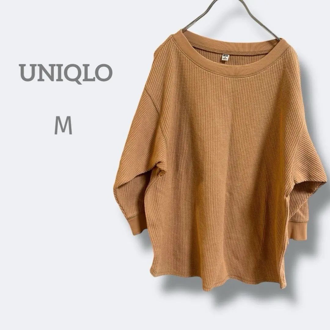 Thumbnail of 9a2163 Uniqlo [M] Waffle Knit Cut-and-Sew Top, Carmel, Drop Shoulder