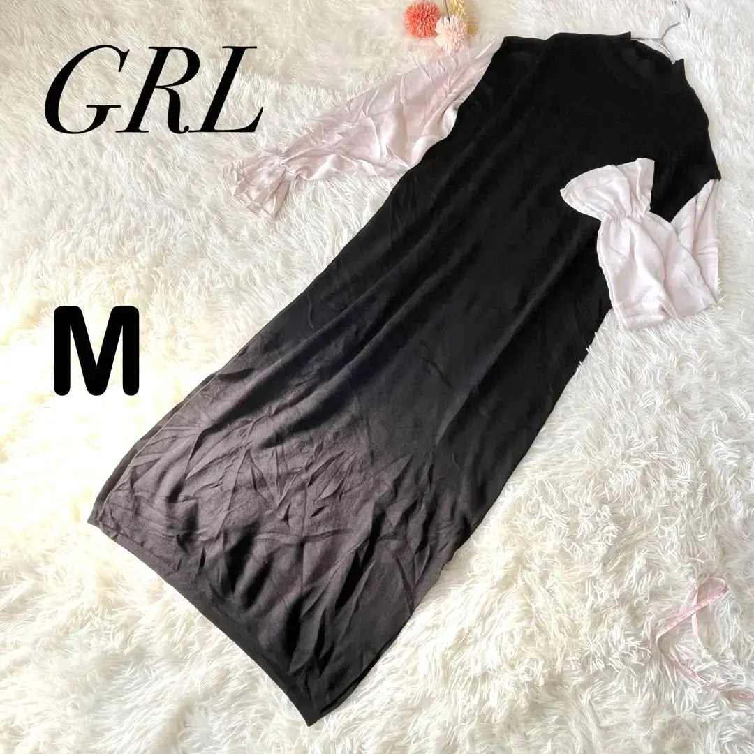 Thumbnail of GRL Knit Dress Long High Neck Wrinkle Finish Different Materials Black M