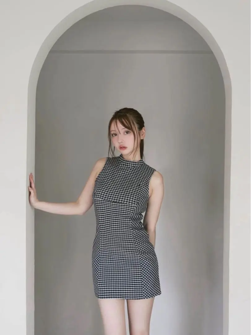 ワンピース andmary Natalie check mini dress beige ANDMARY】Natalie check mini dress