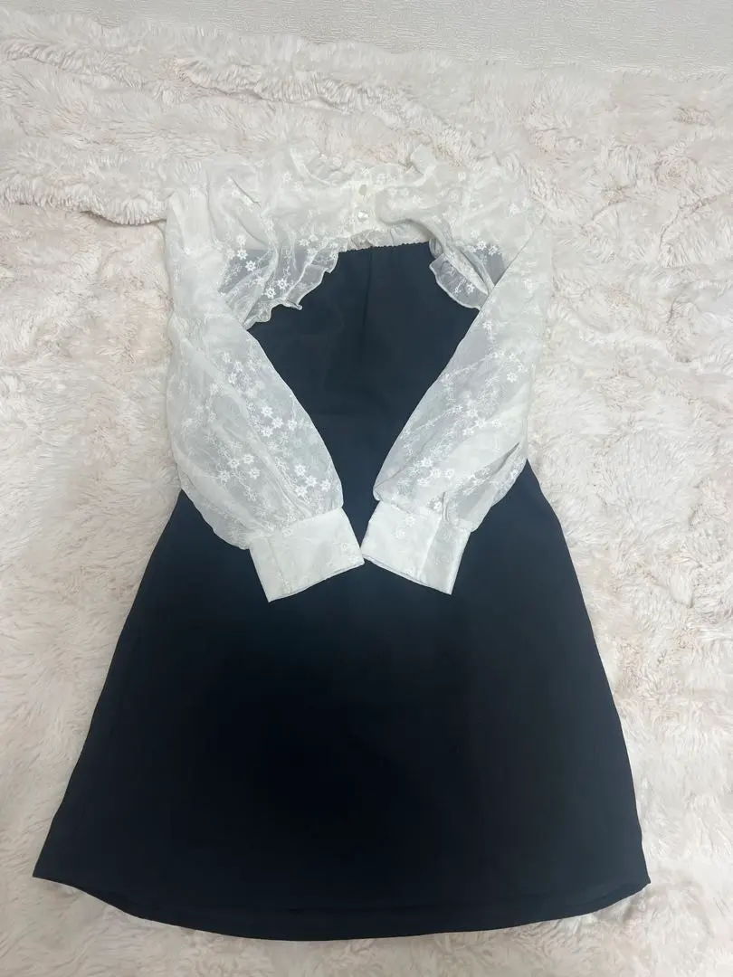 Thumbnail of Lace Sleeve Mini Dress - Black/White