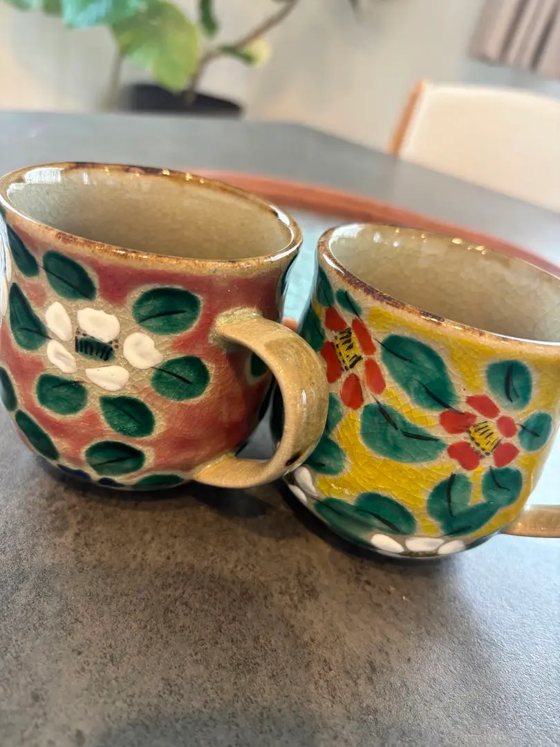 Thumbnail of Ceramic Mug, Kutani Ware, Floral Pattern, Set of 2