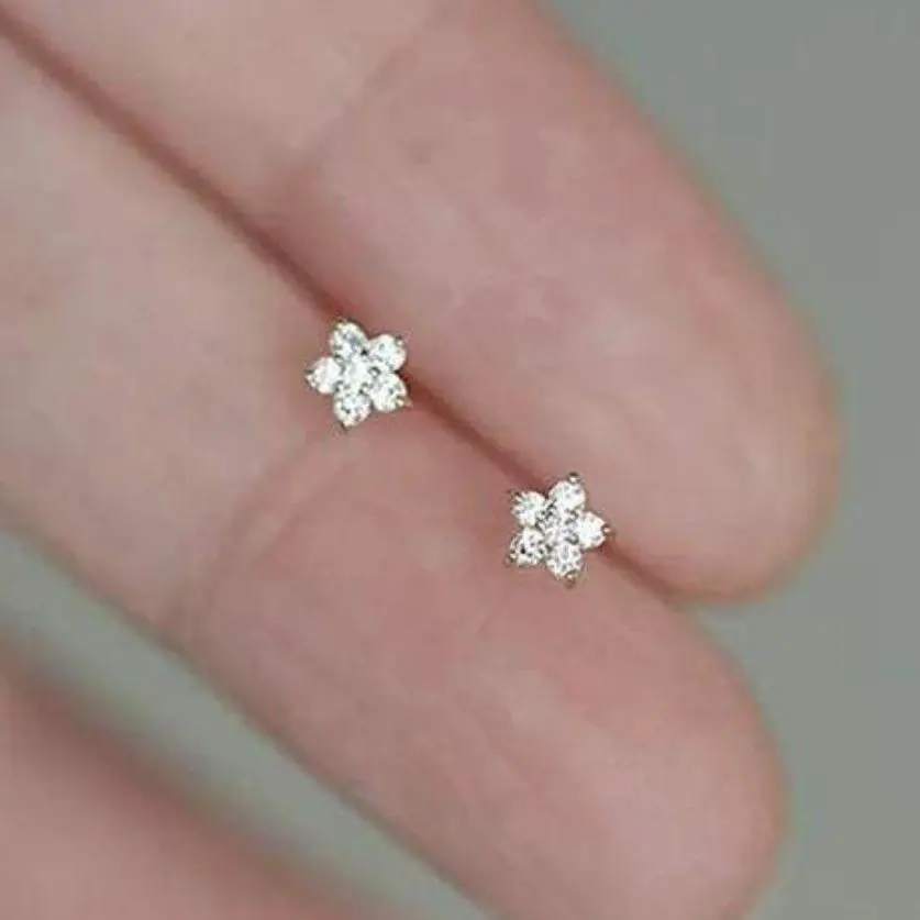 Thumbnail of Silver 925 Flower Earrings, Floral Motif, Cubic Zirconia, Elegant, Small