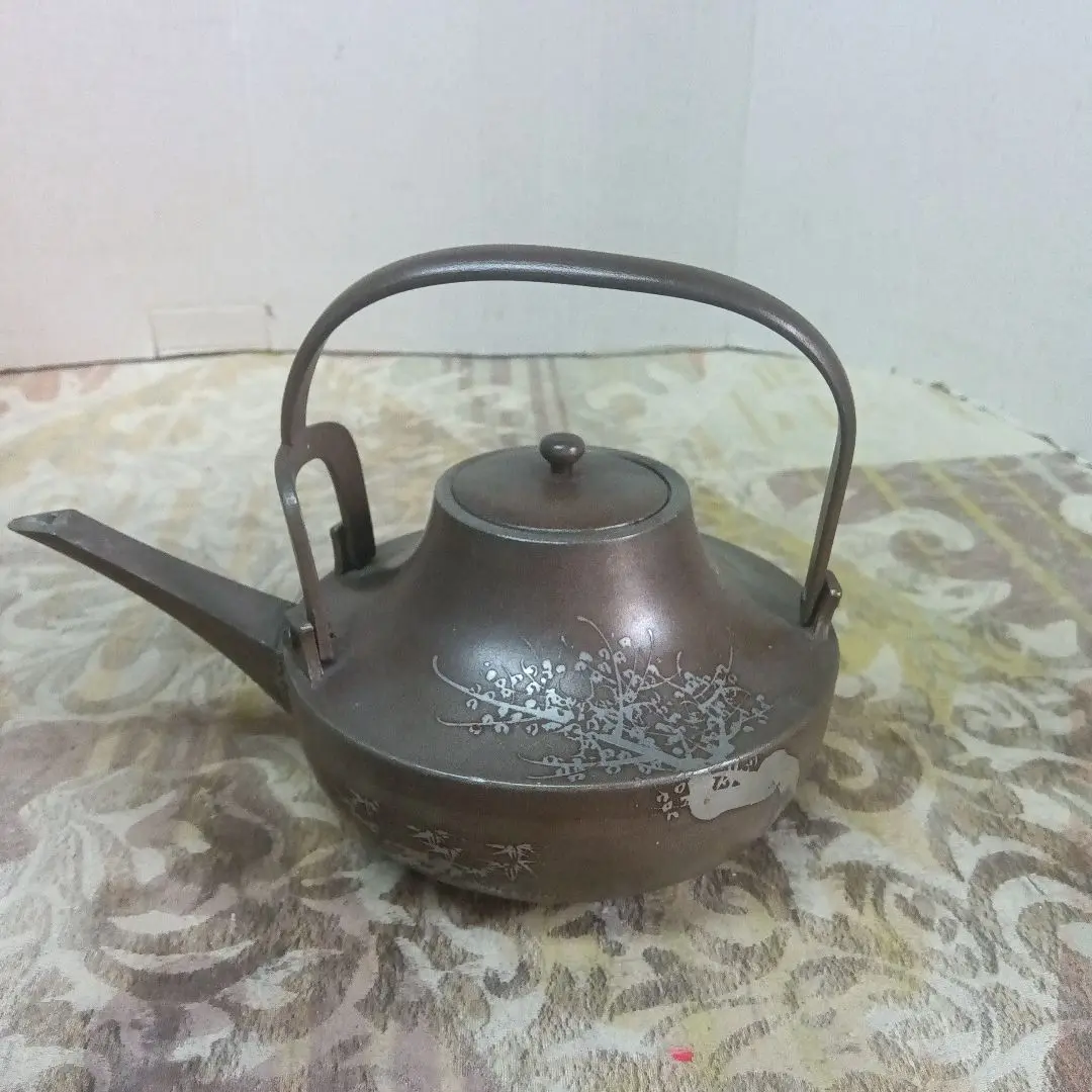 煎茶道具　錫製　間村自造　四君子文　茶壷　茶こぼし　2点まとめて　M　R4941 煎茶道具 錫製 間村自造 四君子文 茶壷 茶こぼし 2点まとめて M