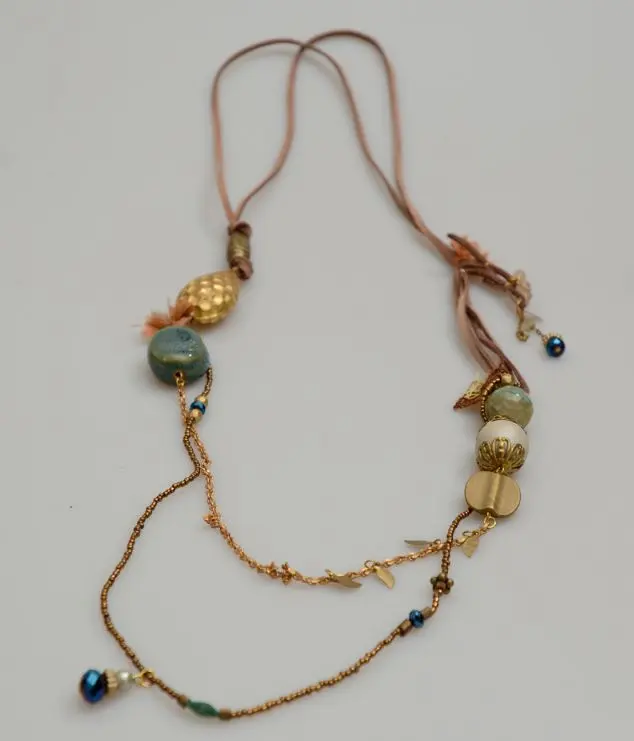 Thumbnail of Multi-layer bead necklace, gold and green