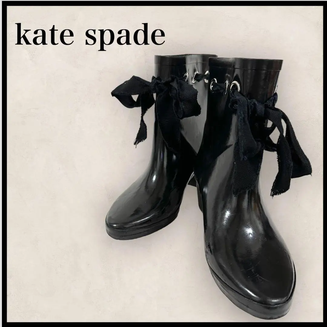 ★kate spade★ケイトスペード リボン ブラック レインブーツ 長靴 黒 ⭐︎値下げ⭐︎ケイトスペード 長靴 黒 リボンつき サイズ5