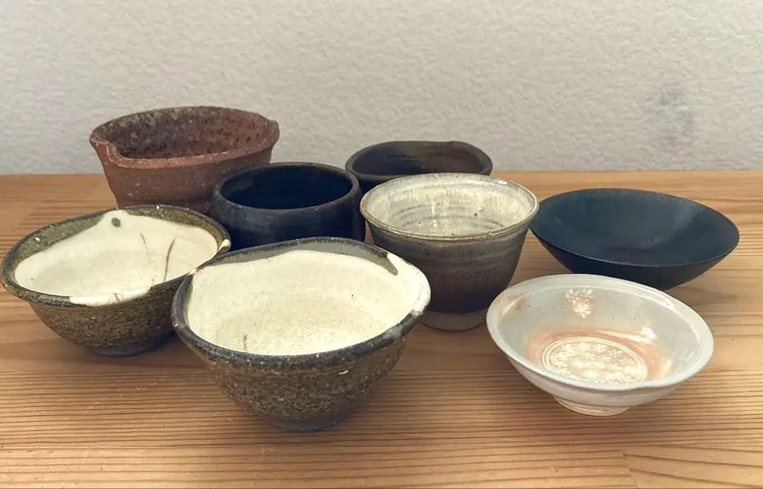 Thumbnail of 8 Sake Cups (Ochoko) - Shigaraki, Bizen, Kiyomizu-yaki, and others