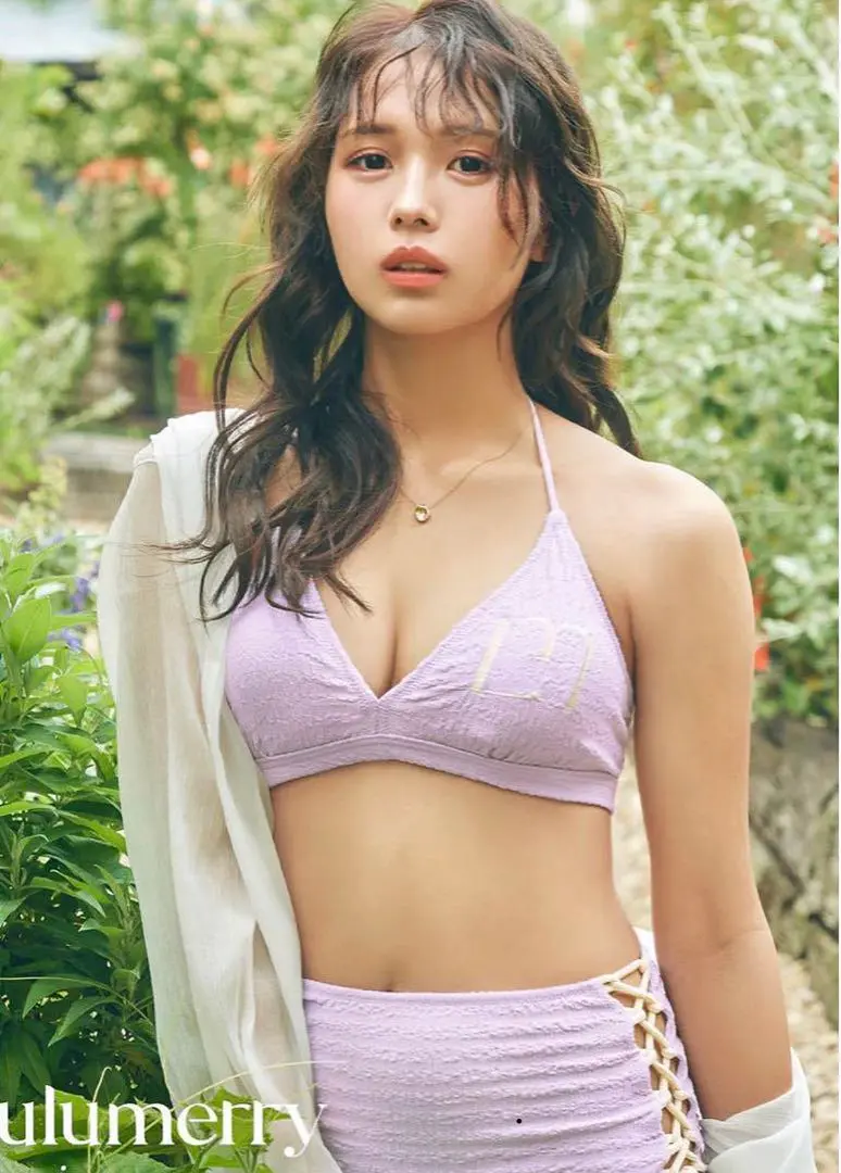 Lulumerry モノグラムバイカラーホルタービキニ 水着 ヘアクリップ付き 即日発送】【水着セール】【ビキニ】【水着】ワンショルダーバイ