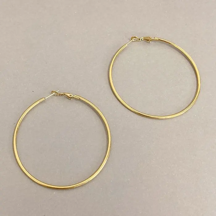 Thumbnail of Surgical Stainless Steel ☆ Big Slim Hoop Earrings / Gold B0881-60