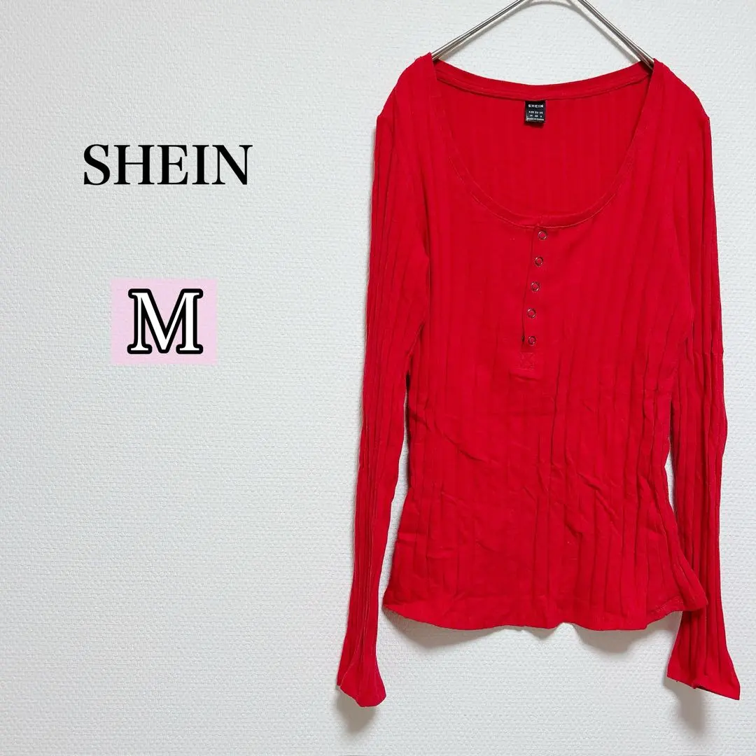 SHEIN 希音 羅紋 紅色 長袖 針織衫 【M】 上衣 的縮圖