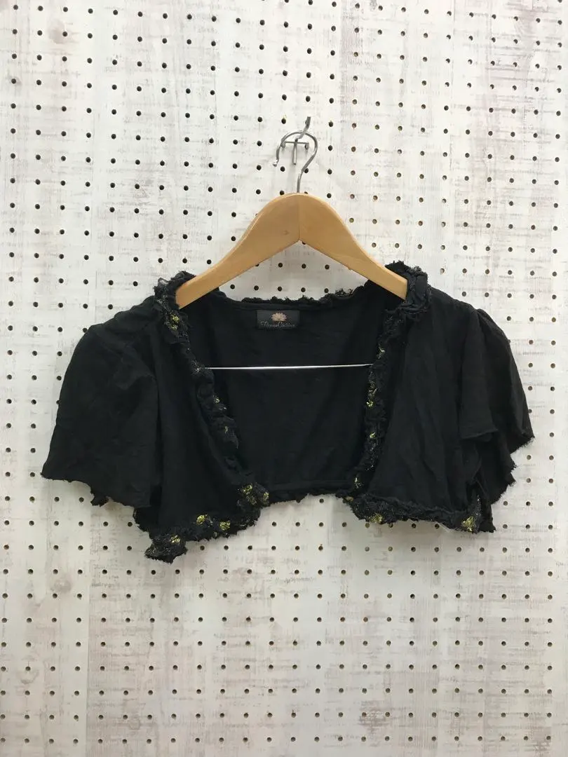 Thumbnail of Fairy Grunge Vintage Gold Lace Trim Cropped Bolero with Raw-Edge Sleeves
