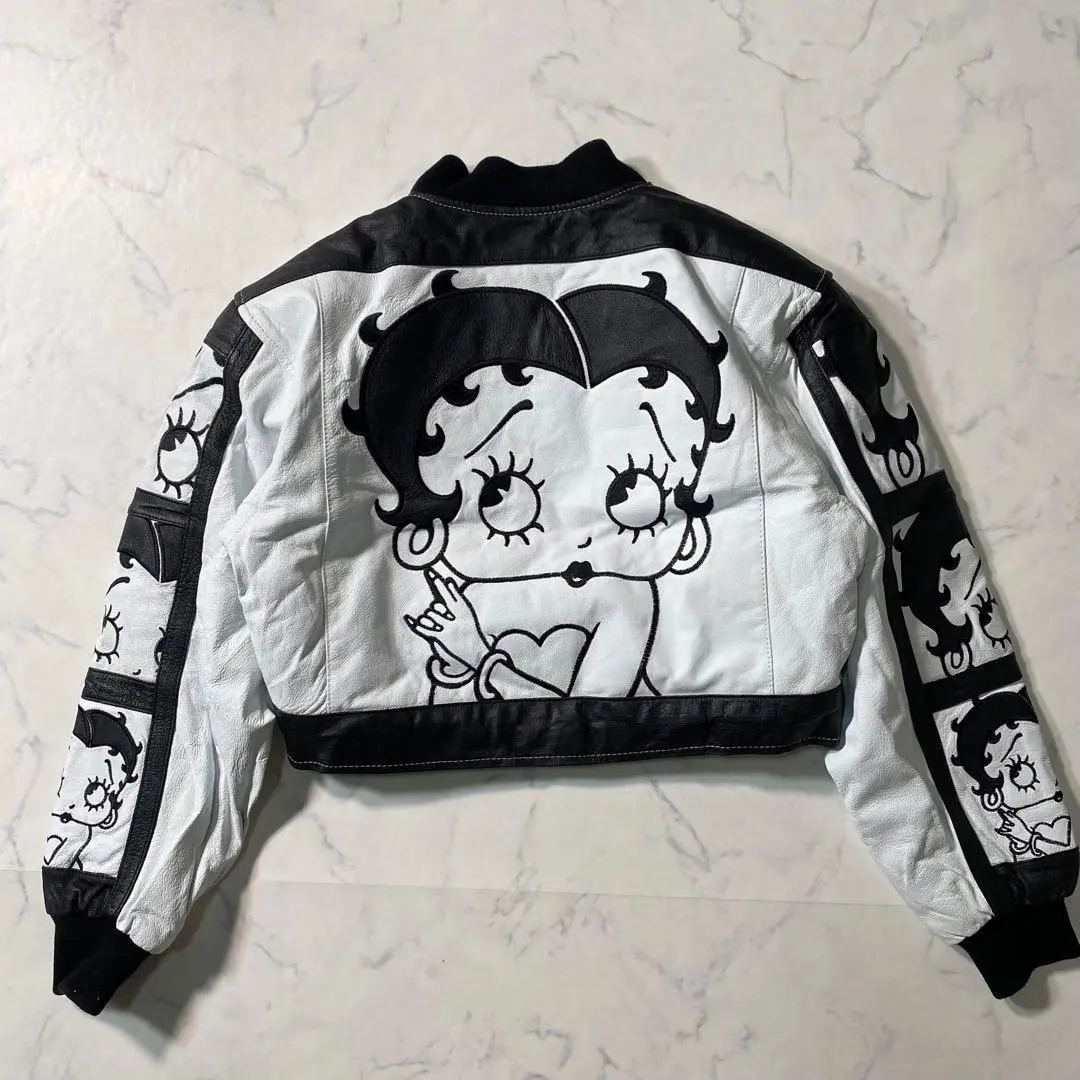 Thumbnail of [Good Condition] Betty Boop Leather Jacket Genuine Leather Blouson Embroidery Betty-chan M